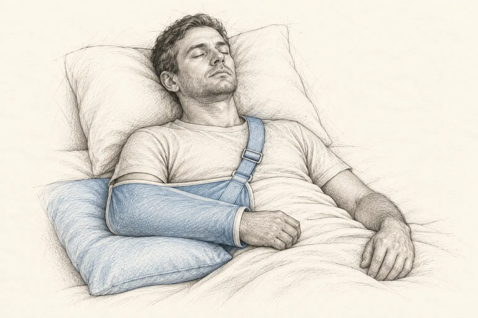Position semi-assise avec Dujarier et coussin après chirurgie de l’épaule