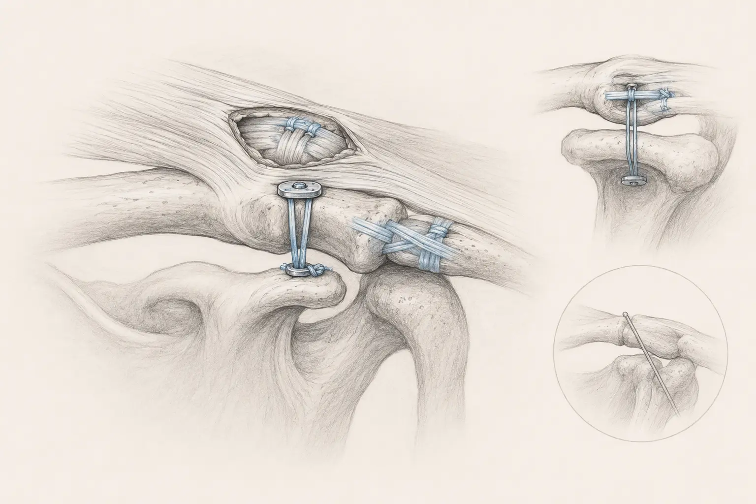 Stabilisation aiguë par double bouton, réparation AC supérieure et delto-trapézienne