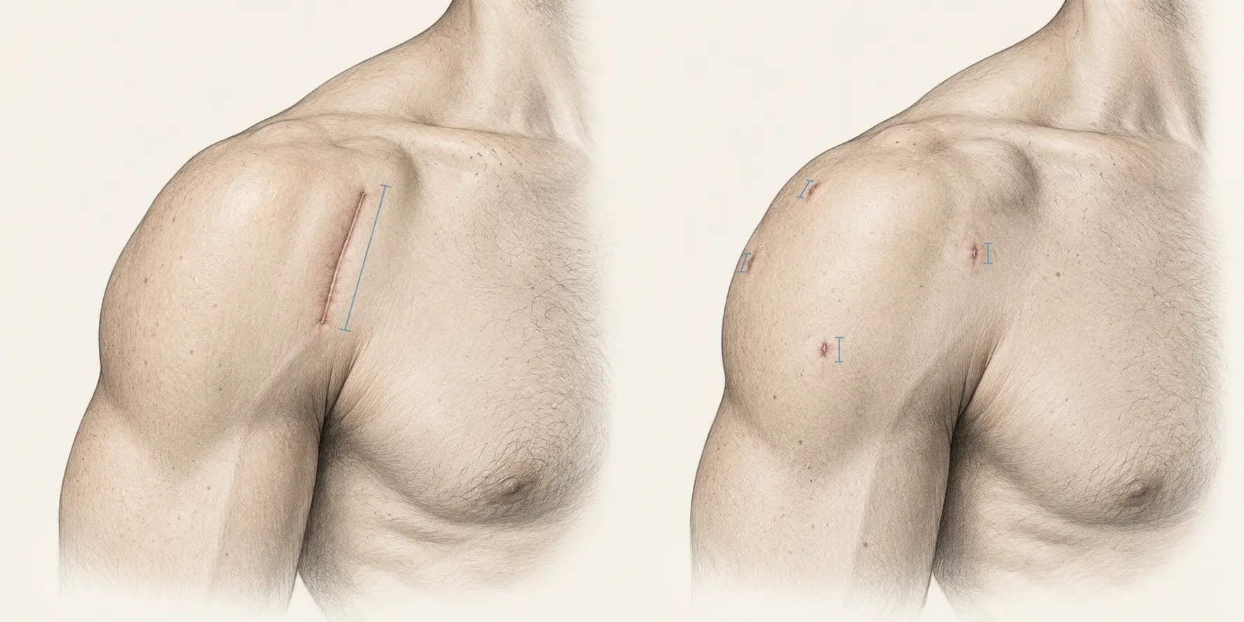 Comparaison graphite des cicatrices d’une butée de Latarjet mini-open et d’un Bankart arthroscopique