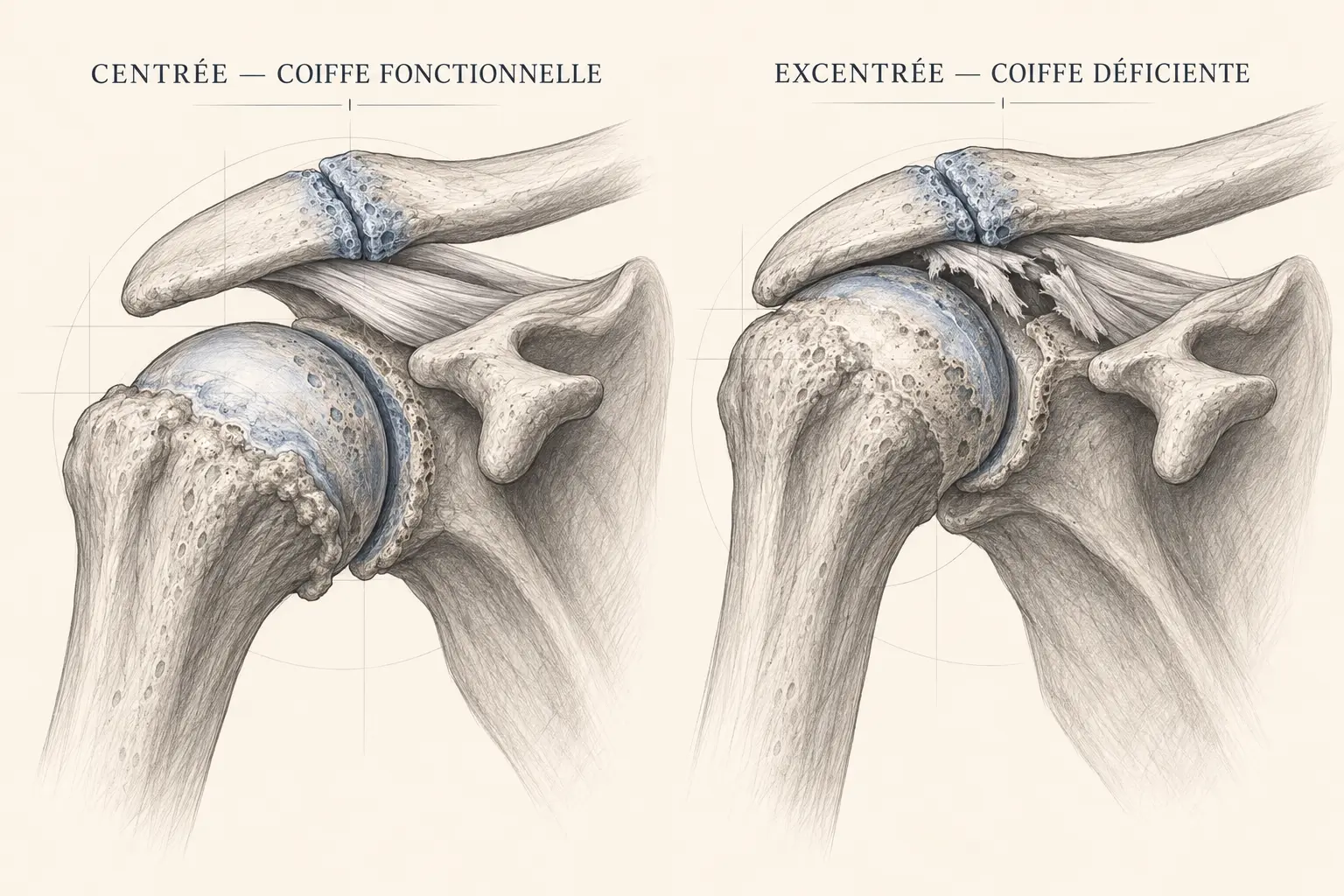 Omarthrose centrée avec coiffe fonctionnelle et omarthrose excentrée avec coiffe déficiente