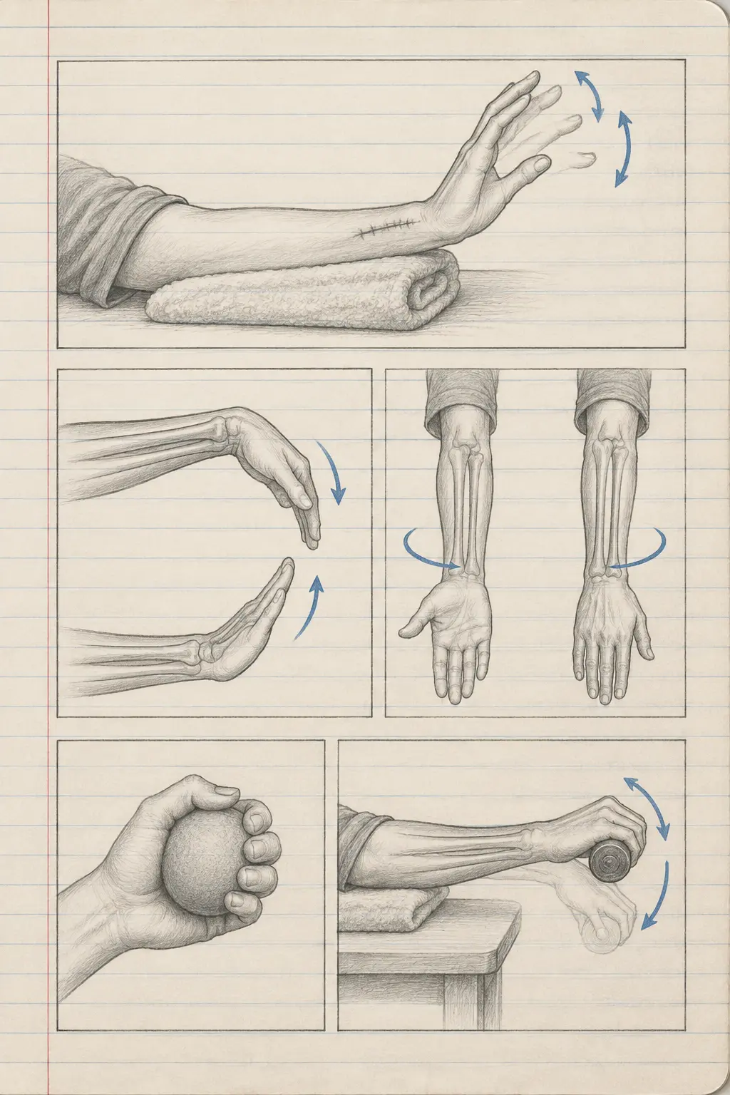 Exercices postopératoires illustrés pour Lésion ligamentaire du poignet