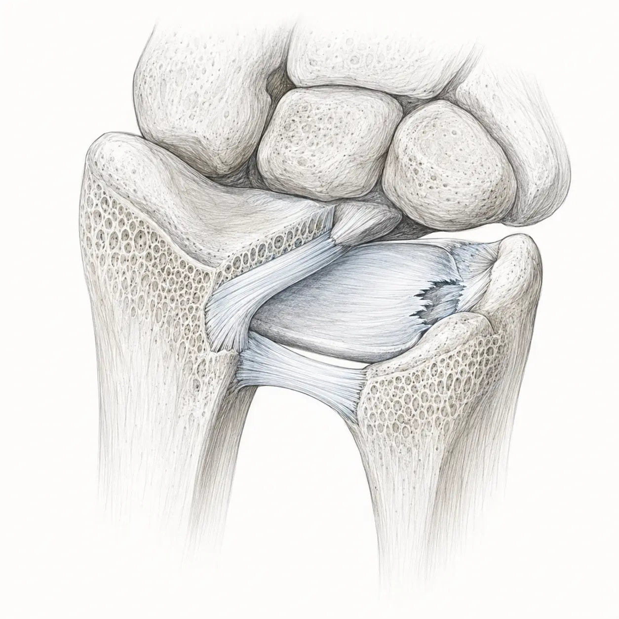 Anatomie du TFCC entre radius, ulna et carpe